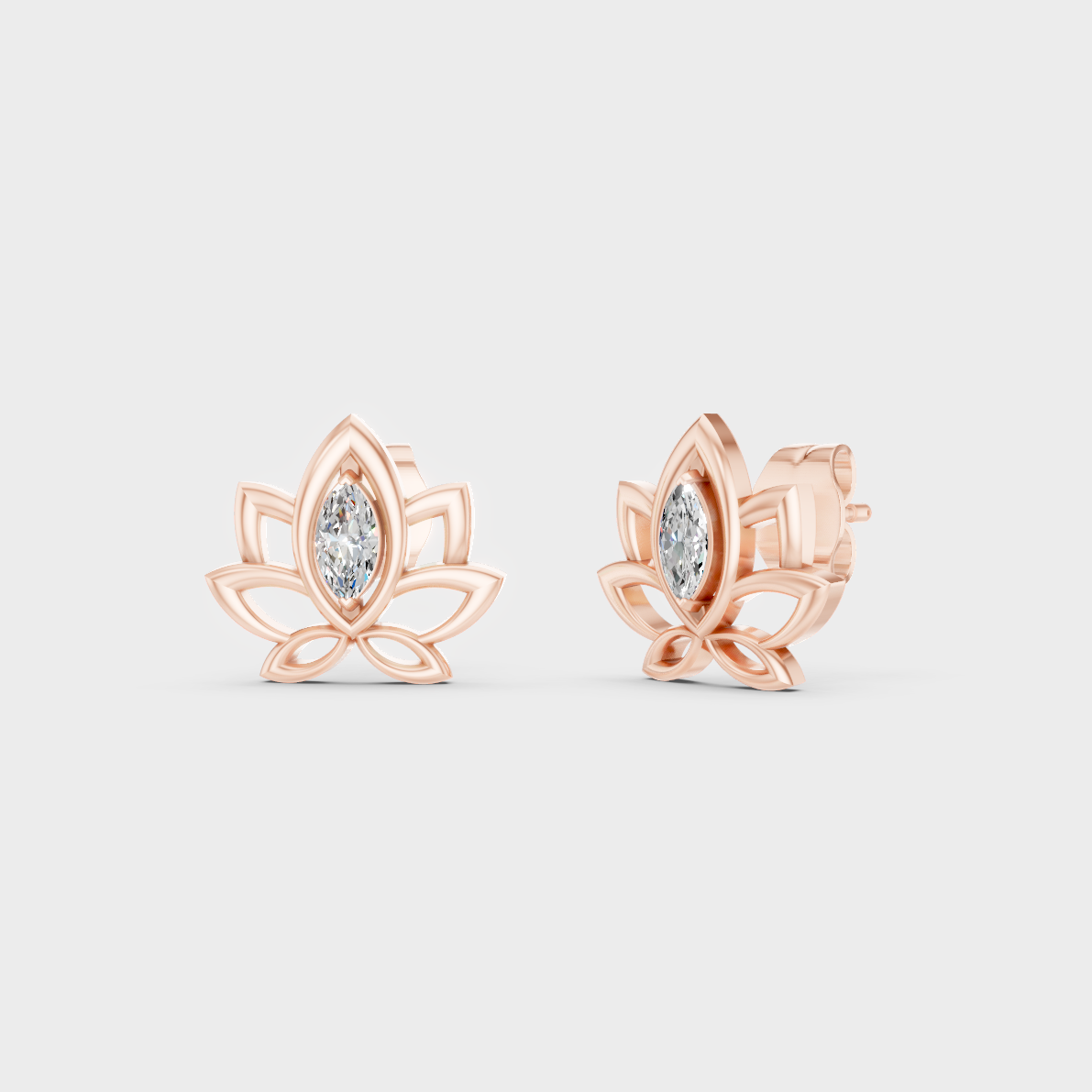 Modern 18K Rose Gold Stud Earrings With 0.30 Ct TW Marquise Lab-Grown Diamonds